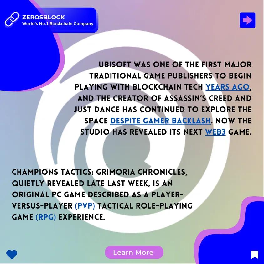 ZeroBlockOffic's tweet photo. UBISOFT REVEALS NEXT BLOCKCHAIN GAME, CHAMPIONS TACTICS.
#Ubisoft #ubisoftgames #ubisoftgaming #ubisoftclub #ubisoftcollectibles https://t.co/8v4IAckOAM