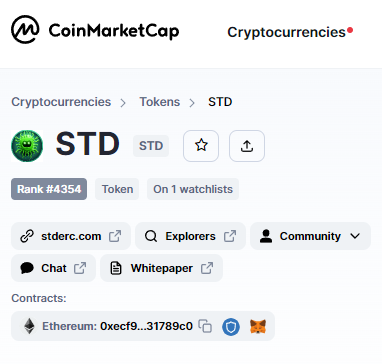 STDERC's tweet photo. We have officially infected @CoinMarketCap.

Now you can easily track $STD's price, market cap, infection volume.

And so, we infect, we multiply, and we conquer 🦠 https://t.co/U1LSDgIuGw