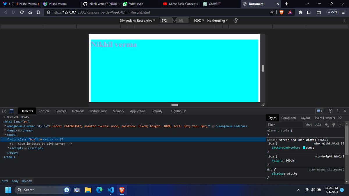 nikhilxtech's tweet photo. Day-44✅🚀
Flexibility: 📏💪 Max-height and min-height allow elements to adapt to various screen sizes.
🟢 🖼️🎶 With max-height and min-height, your website elements can maintain their proportions while adjusting to different screen heights.

#100DaysOfCode #learnInPublic https://t.co/V3wniwVoN5