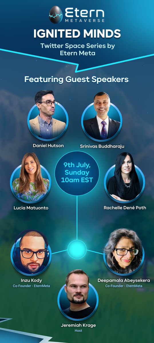 Etern (Metaverse) (@eternmeta) on Twitter photo "Ignited Minds" Twitter Space Series by <a href="/EternMeta/">Etern (Metaverse)</a>
9th July, 10am EST
Featuring:
๐ฏ<a href="/DHuts_/">DHuts</a>
๐ฏ<a href="/LMatuonto/">LuciaMatuonto</a>
๐ฏ@Srinigoes
๐ฏ<a href="/Rdene915/">Dr. RACHELLE DENร POTH |ThriveinEDU #AI #AIinEDU</a>
๐๏ธ Hosted by: <a href="/JeremiahKrage/">Jeremiah</a> "Ignited Minds" Twitter Space Series by <a href="/EternMeta/">Etern (Metaverse)</a>
9th July, 10am EST
Featuring:
๐ฏ<a href="/DHuts_/">DHuts</a>
๐ฏ<a href="/LMatuonto/">LuciaMatuonto</a>
๐ฏ@Srinigoes
๐ฏ<a href="/Rdene915/">Dr. RACHELLE DENร POTH |ThriveinEDU #AI #AIinEDU</a>
๐๏ธ Hosted by: <a href="/JeremiahKrage/">Jeremiah</a>
