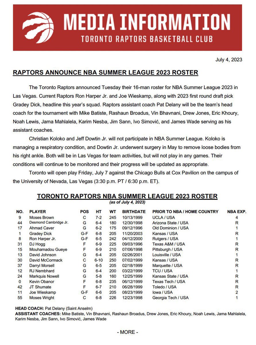Raptors Kickoff the #SummerLeague this Friday.  #wethenorth