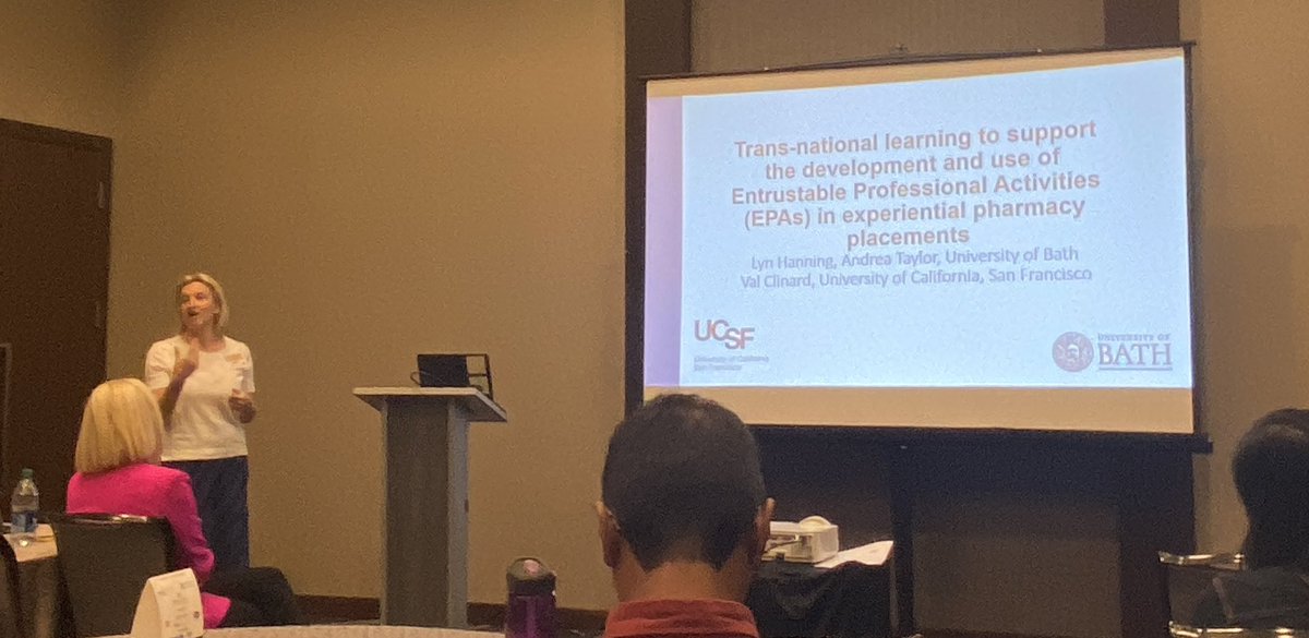 tmpbrock's tweet photo. Wondering what the value of a conference like @LLLPharmConfnce is? @LynHanning of @PharmUnivBath talks about an #EPA #collaboration with @ucsfpharmacy that started w a talk by @FransonKari (then at @CUPharmacy) at @MonashPharm #Prato. ❤️ when we collab across borders! #lllp2023 https://t.co/hYcTQUHhpj
