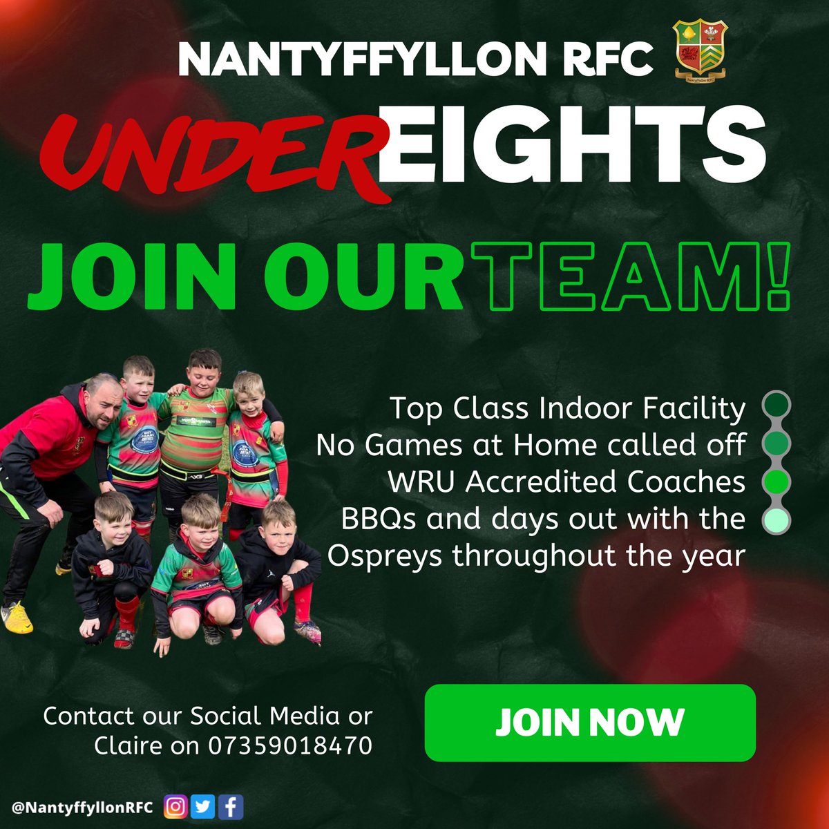 NantyffyllonRFC's tweet photo. Is your child aged between 5-8? Our under 8s team are looking for new members in the buildup to the new season. 

More info and contact details ⬇️ 

#MiniOwls https://t.co/395VfccKvw