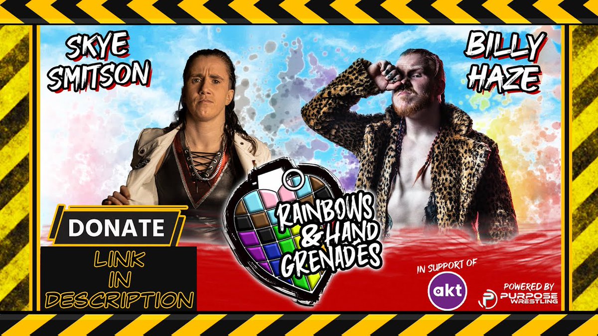 SpinebusterM's tweet photo. 🚧 PREMIERE STARTING AT 7PM 🚧

@SkyeSmitson takes on @Bill_Haze_ at 'Rainbows &amp; Hand Grenades' for @wrestlepurpose in support of @aktcharity!

Click here to watch: https://t.co/kXJa0EyKP8 https://t.co/2ceOFpigOM