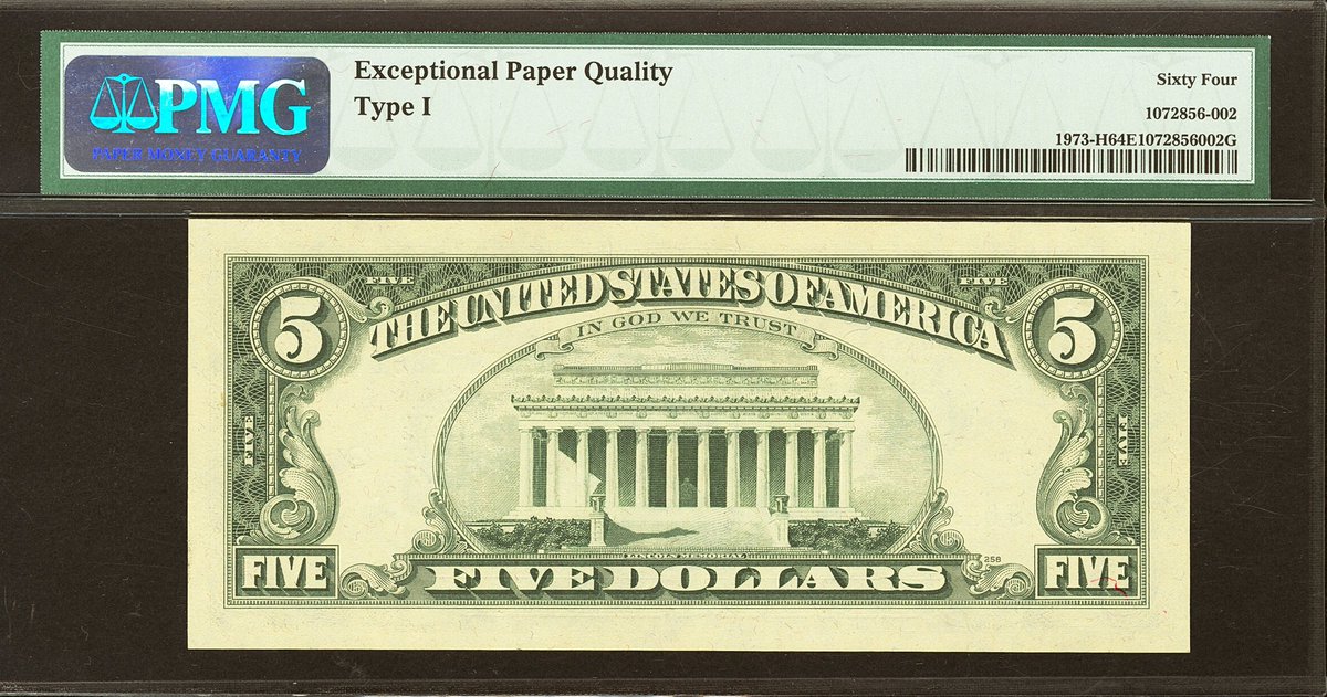 SPMC_1961's tweet photo. Society of Paper Money Collectors Presents the Note of the Day!
$5 1974 Federal Reserve Note St. Louis
Inverted Overprint Error
fr.1973-H
Photos Courtesy of Heritage Auctions
#Noteoftheday #Societyofpapermoney #papermoney #History #greenseal #error #Lincoln #smallsize #PMG https://t.co/te4CmwuOzJ