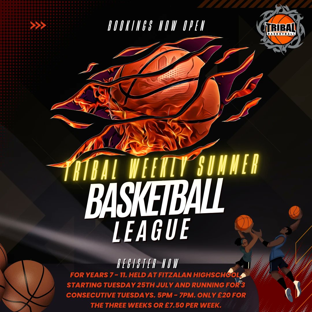 #TRIBALSUMMER2023 🔥

We're tipping off the summer with our Weekly Basketball league for secondary school players.

Get ready to school your competition and be crowned the Summer League Champion.

Book Now - tribalbasketball.net/bookings

#SeeYouOnTheCourts