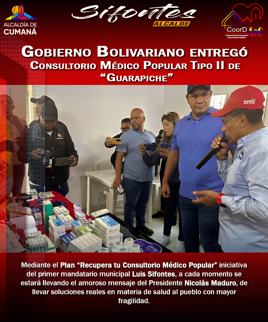 #Informate|| Mediante el Plan “Recupera tu Consultorio Médico Popular” iniciativa del primer mandatario municipal <a href="/lossifontes/">LUIS JAVIER SIFONTES</a>, a cada momento se estará llevando el amoroso mensaje del Presidente <a href="/NicolasMaduro/">Nicolás Maduro</a>

YO❤CUMANÁ
#PuebloConscienteYMovilizado
<a href="/dcabellor/">Diosdado Cabello R</a> @FermariOrtega