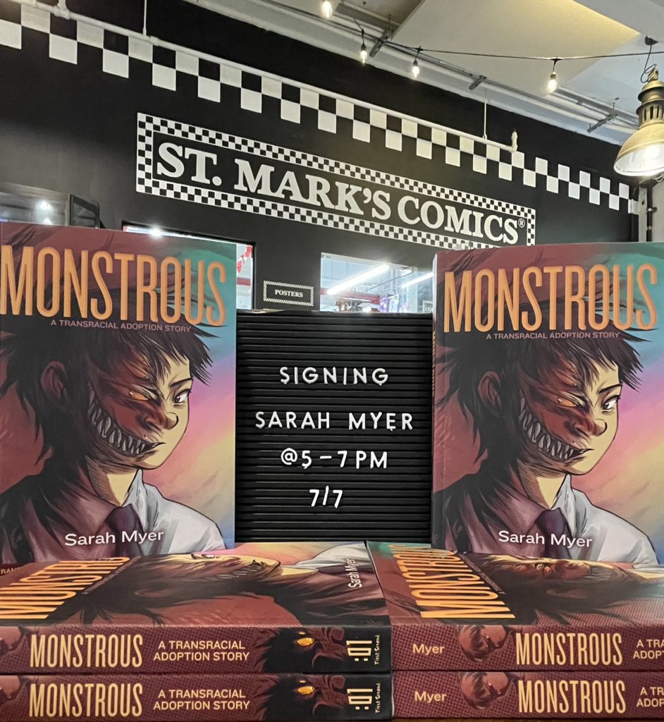 StMarksComicsNY's tweet photo. @smyercomics will be signing their new book THIS FRIDAY!! 

#shopsmall #shoplocal #industrycity #brooklyn #comics #graphicnovels #monstrous #firstsecond #macmillanpublishers https://t.co/FHN9P5mIpx
