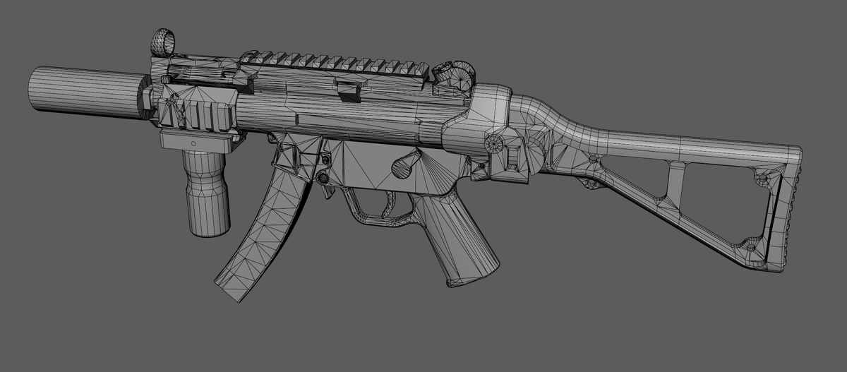 Another part done, the buttstock ended up at 4360 tris so not too shabby, could probably find some areas to reduce once I have gotten the other parts done