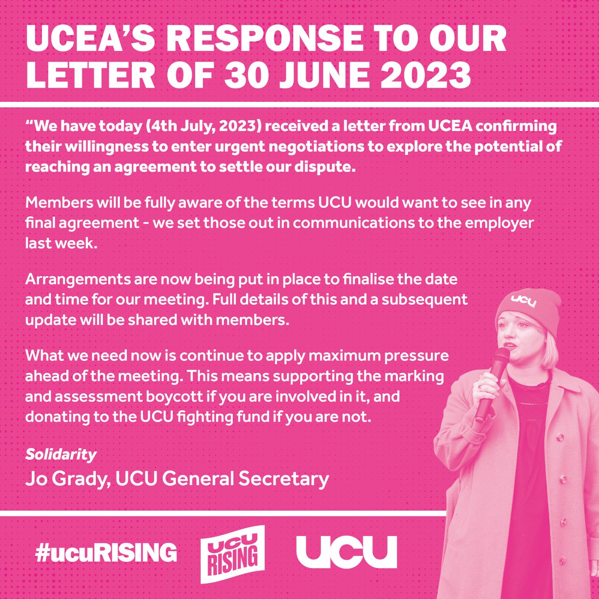 Reposting with alt text. UCU is seeking a fair deal - let's hope employers finally see sense. And if they don't, this MAB has shown just how powerful we are as a collective ✊ #ucuRISING
