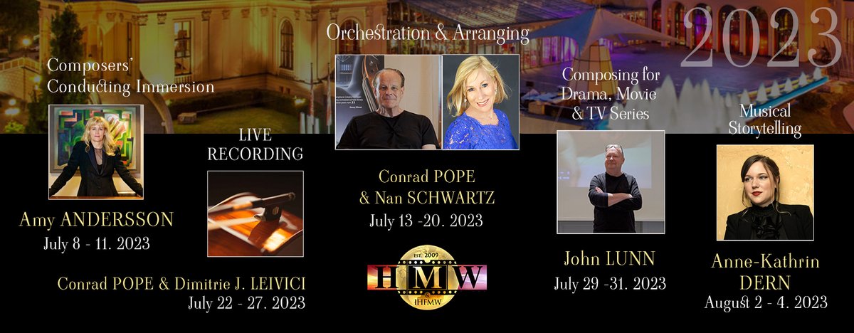 Hollywood Music Workshop 2023 - Full Program
soundtrackfest.com/en/news/hollyw…

Hollywood Music Workshop 2023 - Programa completo
soundtrackfest.com/es/noticias/ho…

<a href="/Hollywood_MW/">HollywoodMusicWorkshop</a>
@amymaestra
@jlunn13
<a href="/_NanSchwartz/">Nan Schwartz</a>
<a href="/AnneKathrinDern/">Anne-Kathrin Dern</a>
<a href="/MichielFarmer/">Michiel de Boer - Orchestrator | Conductor</a>
<a href="/RolfGustavson/">Rolf Gustavson</a>