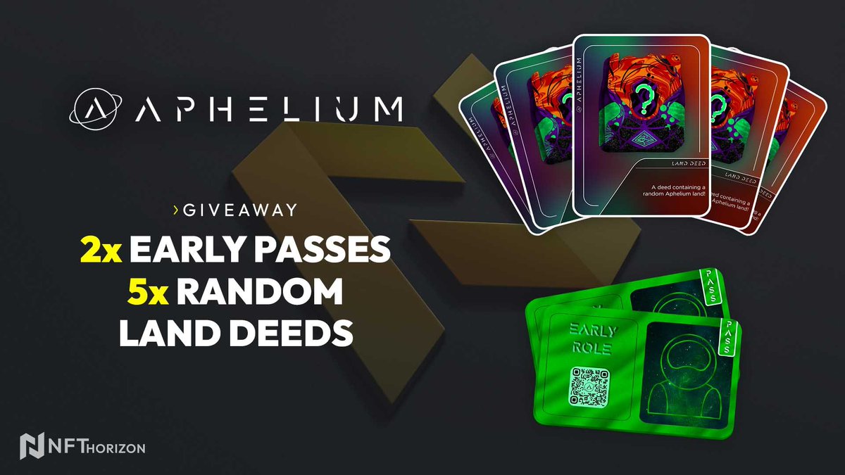 To support our community we're giving away 𝟐𝐱 𝐏𝐚𝐬𝐬𝐞𝐬 𝐚𝐧𝐝 𝟓 𝐋𝐚𝐧𝐝𝐬 with total value of  𝟏𝟐𝟓$ / 𝟐𝟓𝟎𝟎 $WAXP!🤩🤩

Good luck!⚡️
━
🚀Follow <a href="/nfthorizon_io/">NFT Horizon</a> &amp; <a href="/ApheliumGame/">Aphelium</a>
🚀Like &amp; RT
🚀Tag 2 Friends
━
🗓️Ends on 7 July at 19:00 UTC
#NFT #NFTGiveaways #NFTs