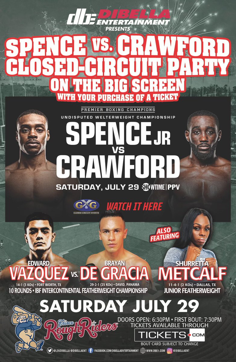🚨BIG ANNOUNCEMENT🚨
Not only are we bringing u a #fightnight live down in #Frisco, TX on July 29, we've teamed up w/ <a href="/RidersBaseball/">Frisco RoughRiders</a> to bring u the biggest fight of the year 👉🏼 #SpenceCrawford - live on the biggest Jumbotron in Minor League #Baseball ⚾️📺
mlb.tickets.com/?orgId=56589&a…