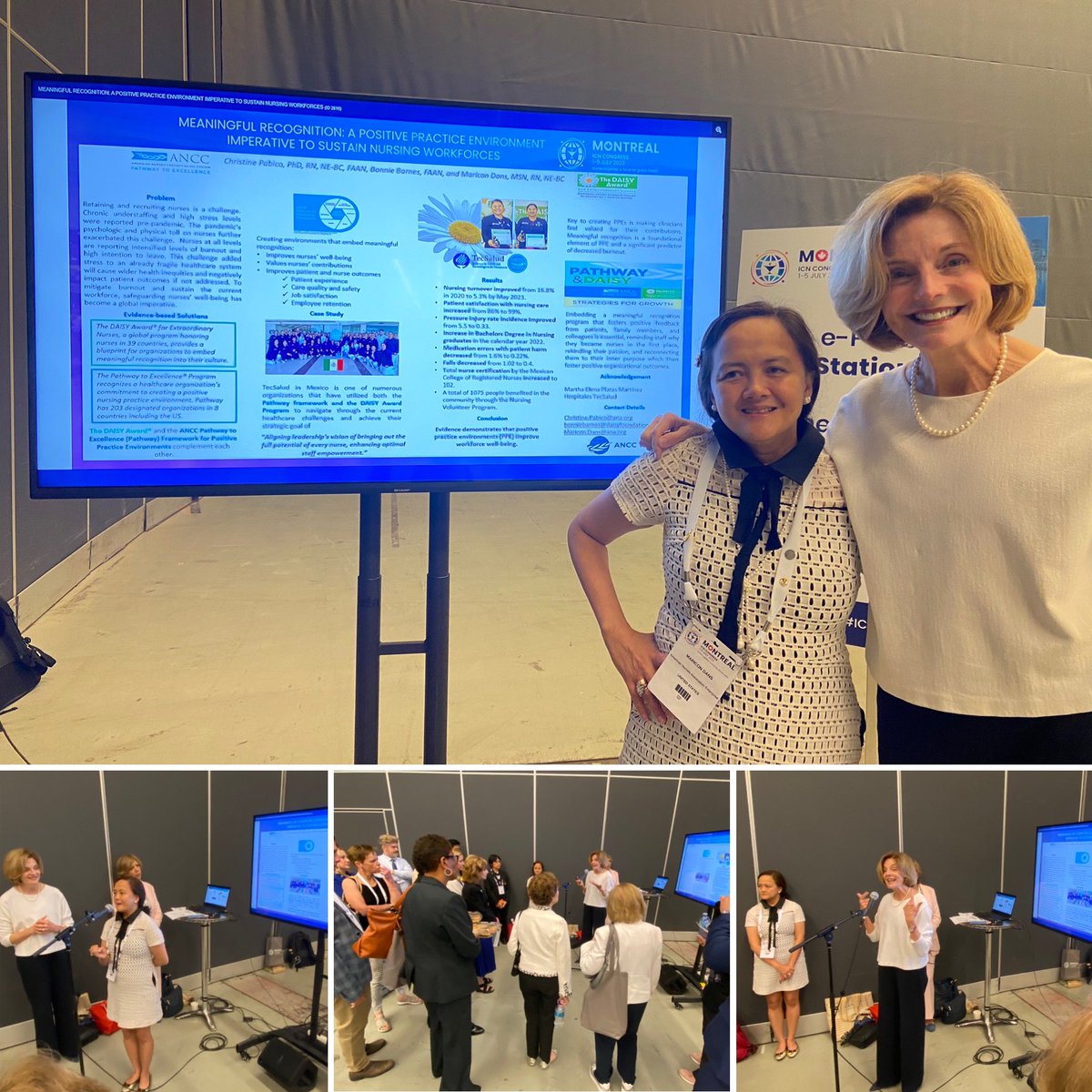 AnaCindee's tweet image. Deb Zimmerman and @dans_maricon presenting about #meaningfulrecognition and #Positivepracticeenvironments at #ICN2023