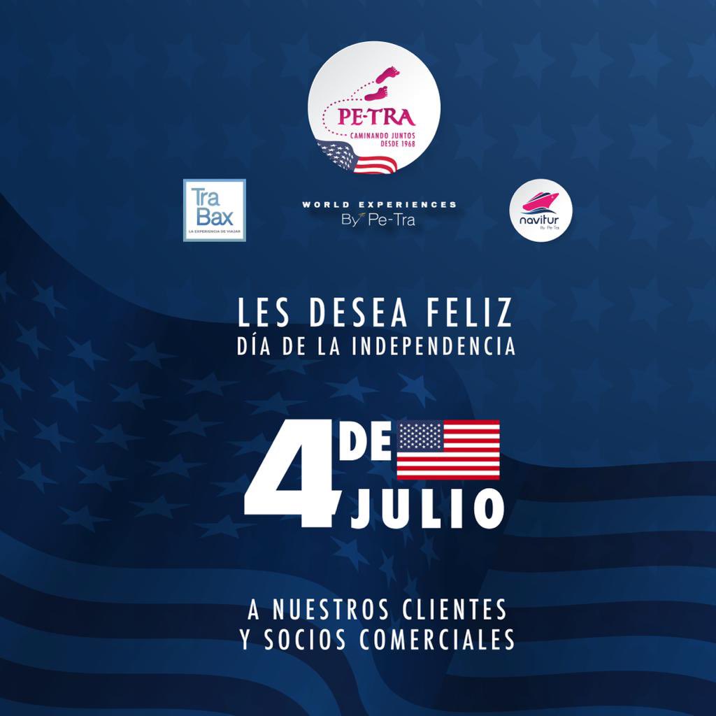 #PETRAEsMiOperadora👣 

Les deseamos feliz #4dejulio a nuestros clientes y socios comerciales. 

#4ofjuly