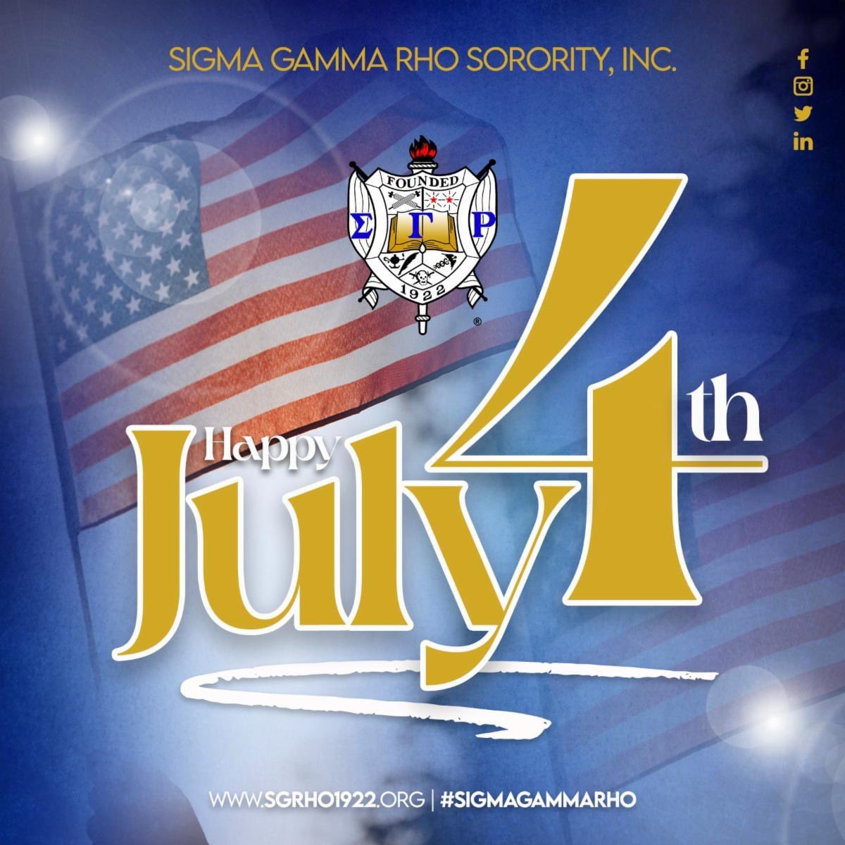 AISPoodles's tweet photo. Sigma Gamma Rho Sorority, Incorporated would like to wish everyone a safe and happy Independence Day! 

#SigmaGammaRho #4thOfJuly https://t.co/MAJkoxbKoN