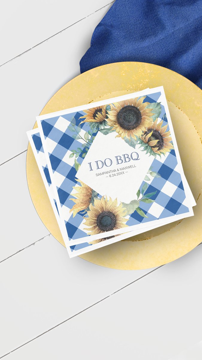 VGInvites's tweet photo. Click to shop this Rustic Country Sunflower and Blue Gingham I Do BBQ Napkins https://t.co/JJWH94Z7tr via @zazzle #weddingplanning #outdoorwedding #BBQ #zazzlemade https://t.co/xZqOhzxv0K