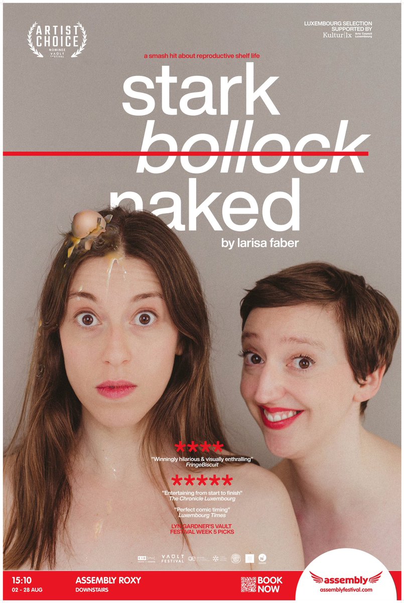 @rhcatlover Hi Ella! Fringe first-timer here as well! Fancy going a show from a tiny country a go? My multimedia tragicomedy #starkbollocknaked is a candid exploration of reproductive shelf life & abortion stigma. VAULT Festival award nom & first ever 🇱🇺 selection! Larisa x