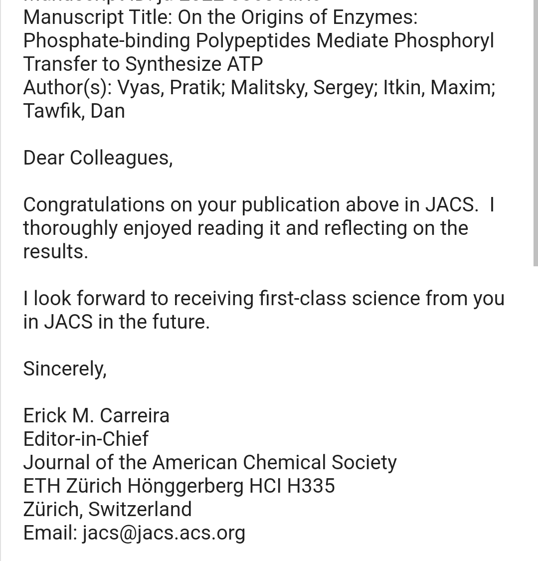 Pratik Vyas (@pvyas07) on Twitter photo Delighted to receive this email from the Editor-in-chief of <a href="/J_A_C_S/">J. Am. Chem. Soc.</a> 😀 Perfect motivation for an early career researcher 😀 Delighted to receive this email from the Editor-in-chief of <a href="/J_A_C_S/">J. Am. Chem. Soc.</a> 😀 Perfect motivation for an early career researcher 😀