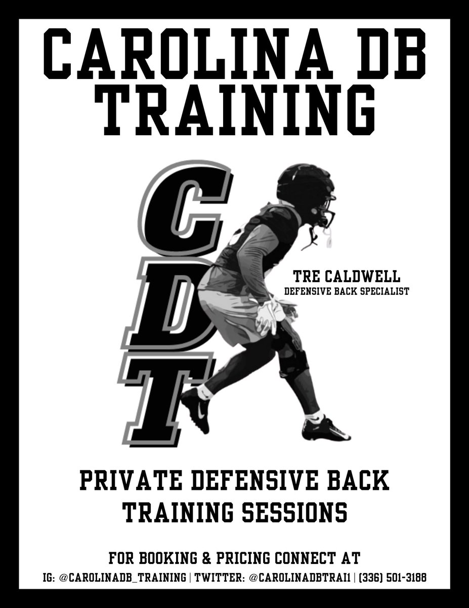 CarolinaDBTrai1's tweet photo. Football season will be here before you know it! I am now located in the Greensboro area and providing defensive back training to anybody looking to improve their skill set before Training camp season begins 🏈 https://t.co/03c3VWMD20