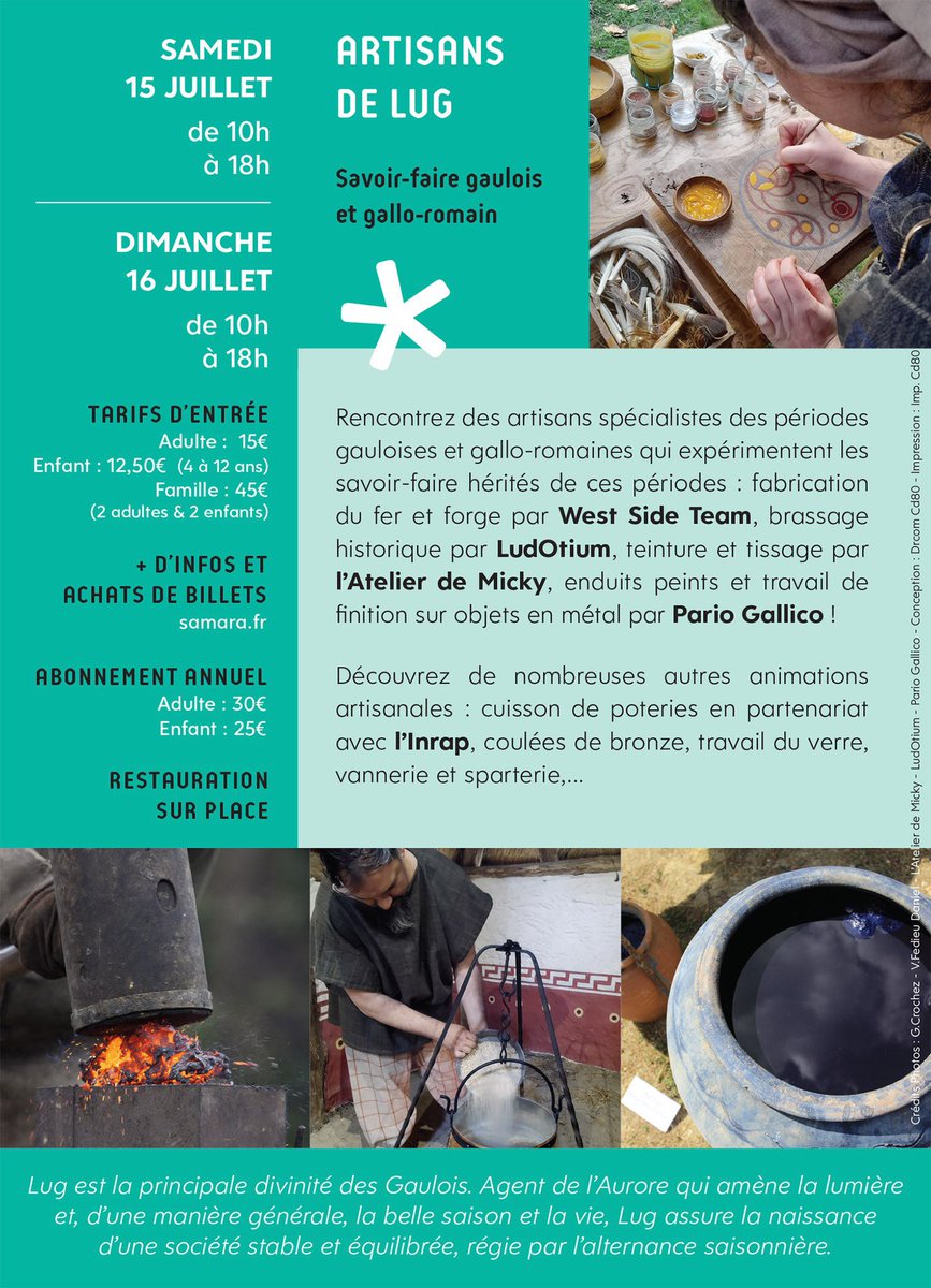 [ #Évènement ] NOUVEAUTÉ 2023 : « Arrisans de Lug » les 15 et 16 juillet à <a href="/Samara_Parc/">Samara Parc Archéologique</a> ! + d’infos : samara.fr #sommepatrimoine