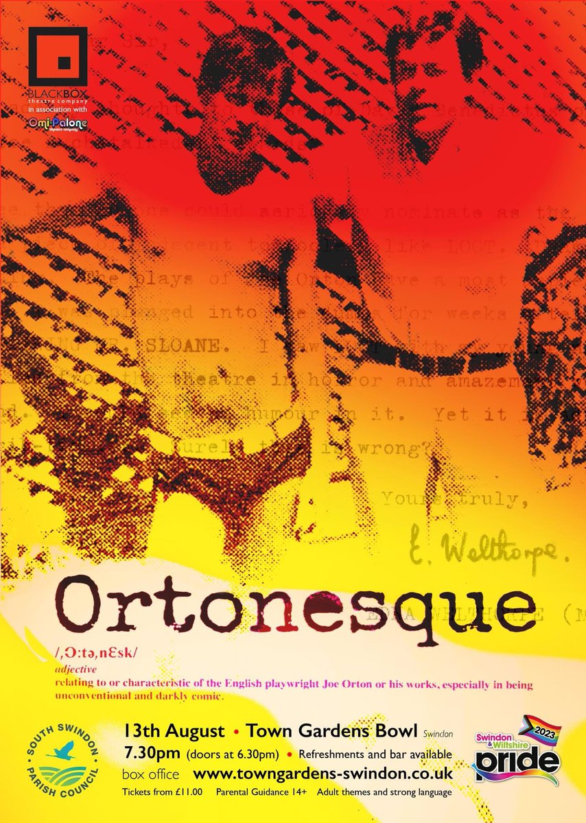 OrtonesquePlay's tweet photo. Our second performance is at @SwindonBowl at 7:30pm on 13 Aug. 

Tickets here: https://t.co/ldtjVSso09

#theatre #lgbttheatre #lgbtqtheatre #lgbt #lgbtq #ortonesque #joeorton #kennethhalliwell #whatsonswindon @Swindonwiltspri https://t.co/Z5sacBcpDY
