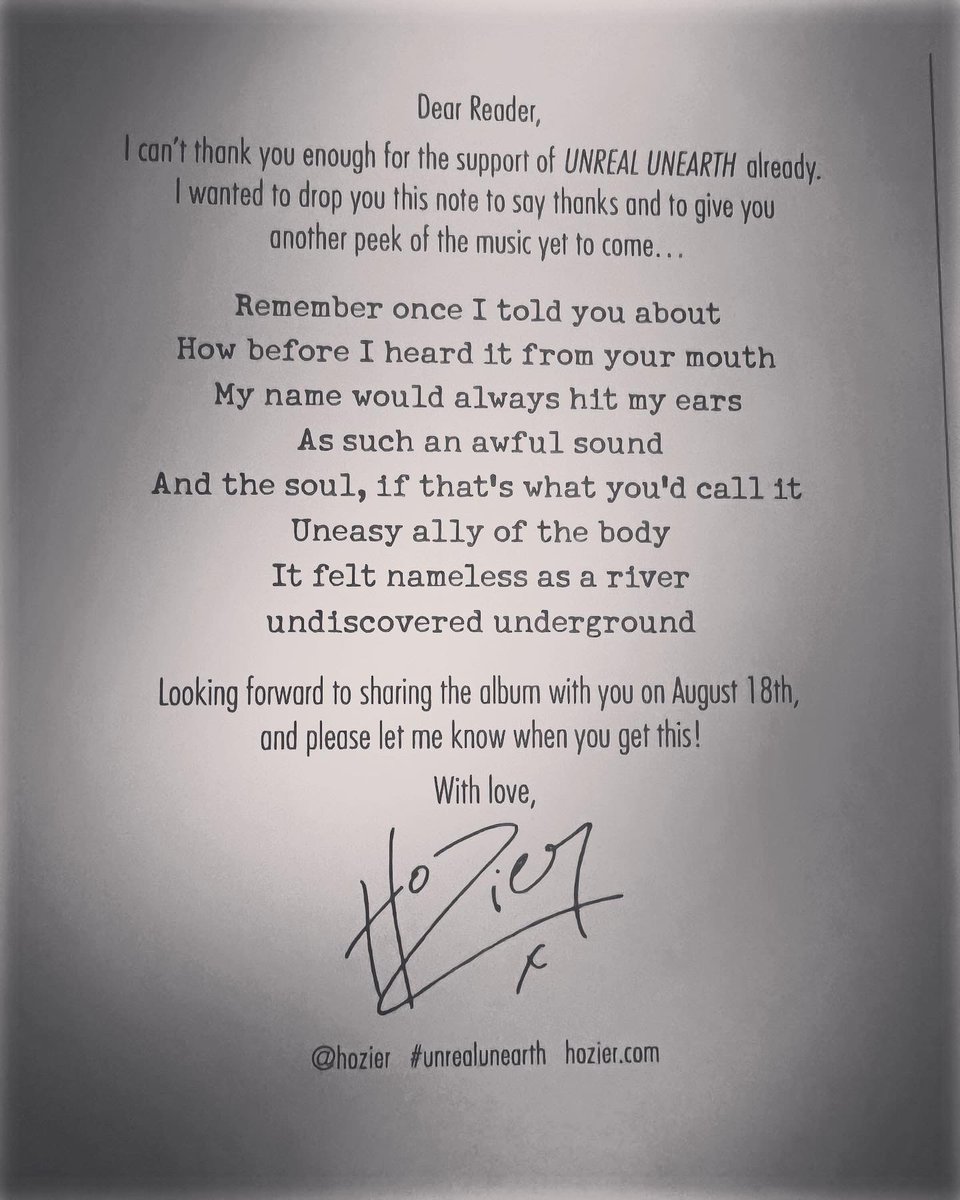 bosha303's tweet photo. 3. First Time 
What a beautiful sentiment
@Hozier #unrealunearth https://t.co/Z5rI2B31bT