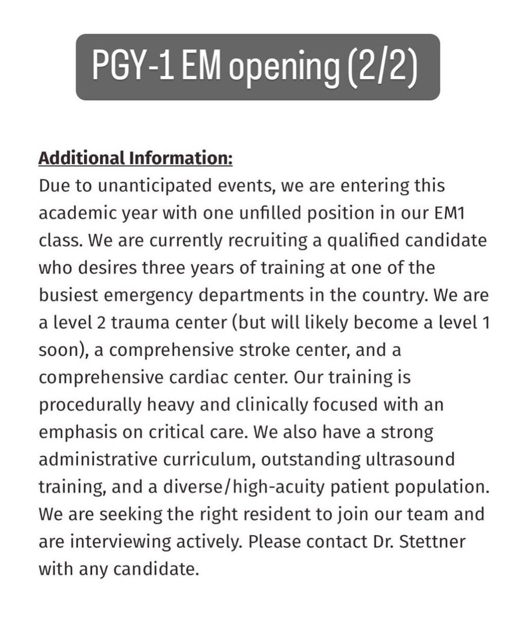 PGY-1 EM Opening #EMbound #unmatched #unmatchedmd #match2023 #match2024 #ms4 #img #ecfmg #emergencymed