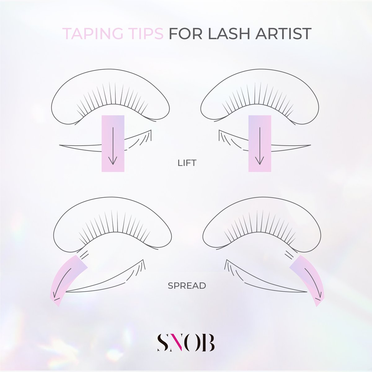 snob_inc_'s tweet photo. Lash Tip Tuesday! ✨ 

Taping methods are KEY 🔑 when it comes to ensuring all of your clients lashes are fully lashed! 

Shown above are two different types of taping methods you can use for making your sets 100% full and so much easier! ☀️

1. TAPE + LIFT :
U... https://t.co/rlLDyZT6IY