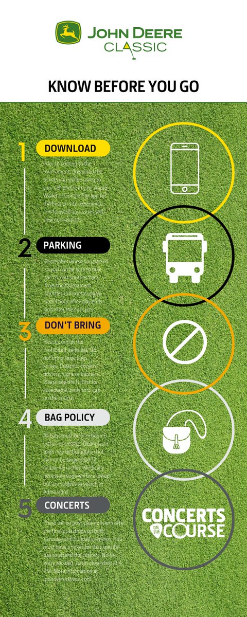 ⚠️ ATTENTION ALL TOURNAMENT GOERS ⚠️
Here's what you need to know before you come out to #JDC23!

Gates open 1 hour before play each day
Gates close at 4 PM each day

Shuttle Schedules can be found online here: johndeereclassic.com/spectators/map…

See you at TPC Deere Run!