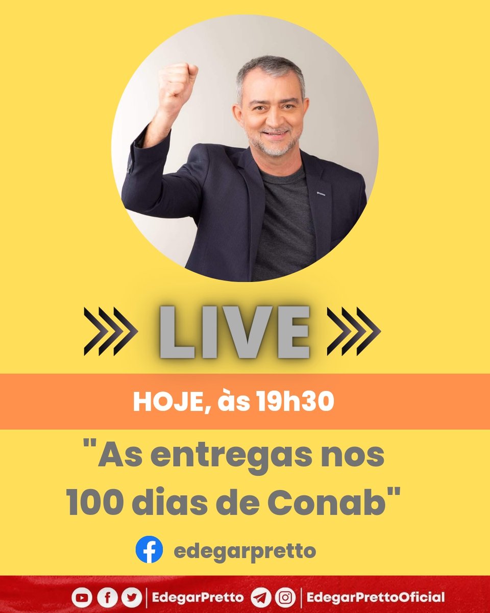 EdegarPretto's tweet image. Hoje temos um encontro marcado, a partir das 19h30, pra conversarmos sobre as entregas feitas durante esses 100 dias que estou à frente da Conab. Acompanhe em facebook.com/edegarpretto.

#edegarpretto #conab