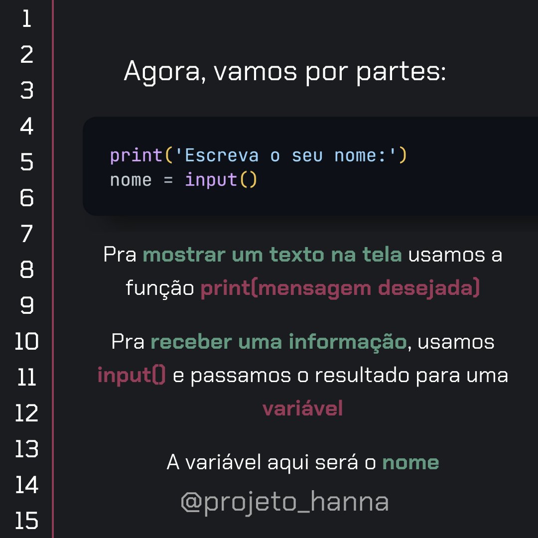 Projeto_Hanna's tweet image. [Tutorial: primeiro código em Python]

Aprenda a começar a programar em Python no post de hoje! 

🐍💻

#programação #pythonprogramming #aprenderpython #primeirocodigo #desenvolvimento #coding #tutorial #python #projetohanna #projeto_hanna #bolhadev

++