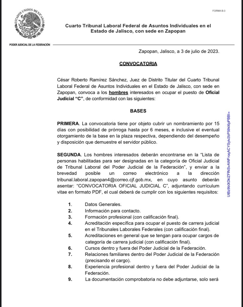 ariveraroficial's tweet photo. Para la gustada sección de avisos de ocasión ☺️: 

Oportunidad laboral para puesto de Oficial Judicial C, en Zapopan 👇🏻 https://t.co/kHO5xOZxdQ