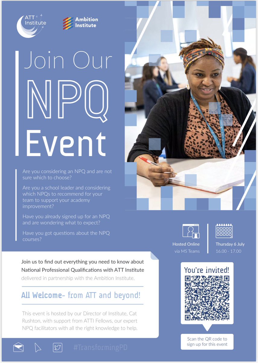 Little reminder I will be talking about our incredible <a href="/Ambition_Inst/">Ambition Institute</a> NPQs on Thursday!

All welcome!

🔵Not sure which NPQ is right for you or your team? 
🔵Already applied &amp; got questions?
🔵Want to hear from facilitators &amp; current participants?

This is the event for you!
👇