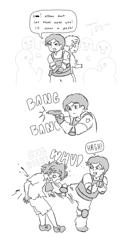 cupTWOst's tweet photo. ethan not being able to kick or punch in both re7 and 8 is so funny to me (AU where ethan is in RE2) #lethan #LeonKennedy #ethanwinters #REBHFun https://t.co/WsbJ8HOipi