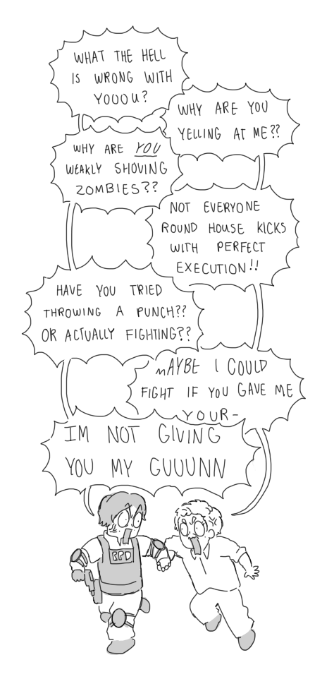 cupTWOst's tweet photo. ethan not being able to kick or punch in both re7 and 8 is so funny to me (AU where ethan is in RE2) #lethan #LeonKennedy #ethanwinters #REBHFun https://t.co/WsbJ8HOipi