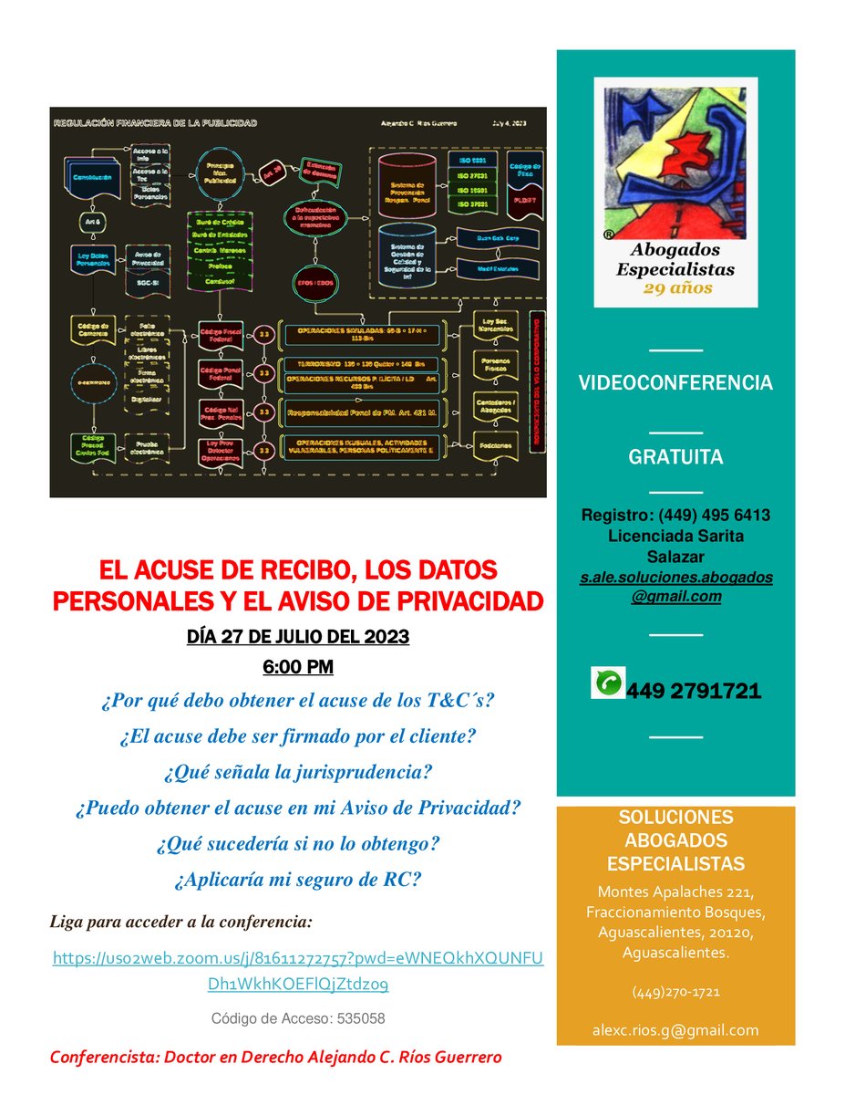 ¿Es el ACUSE DE RECIBO firmado por el cliente obligación del agente? Resuelve tus dudas con los expertos, accede a nuestra VIDEOCONFERENCIA al respecto el jueves 27 de julio del 2023 a las 6:00 PM.
Liga: us02web.zoom.us/j/81611272757?….  No te quedes con las dudas. Es GRATUITA.