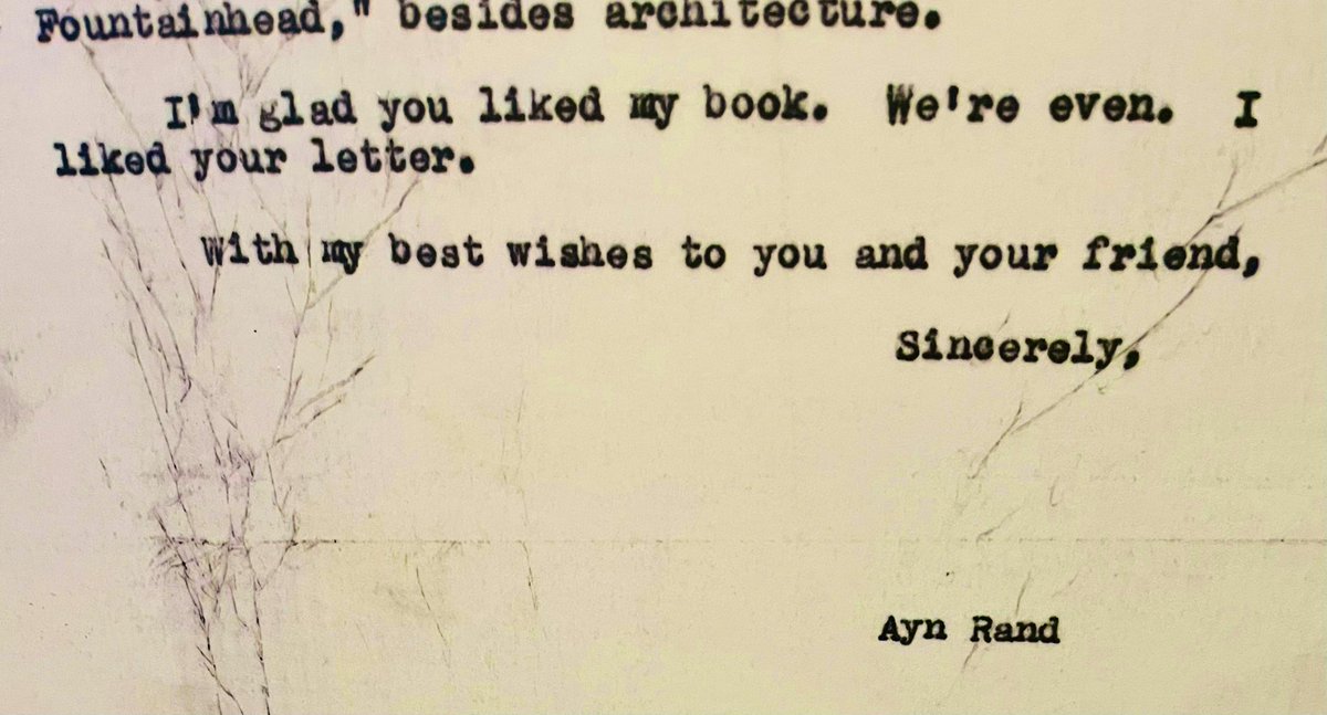 Nikos_17's tweet image. Ayn Rand replying to a fan’s letter
and ending with this.
Class.

(From the archives exhibition at #OCON2023)
