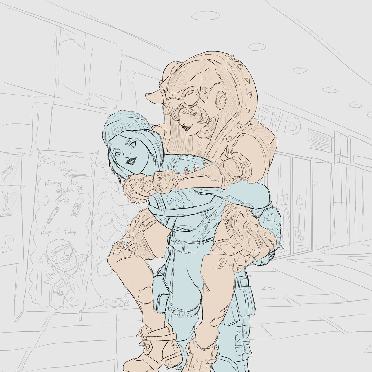 gn_zero's tweet image. Wattson and Streetwear Wraith at the mall!  

(Reposting all of my old art from my main account)

#ApexLegends #DarkSparks #Wattson #Wraith #ApexFanart