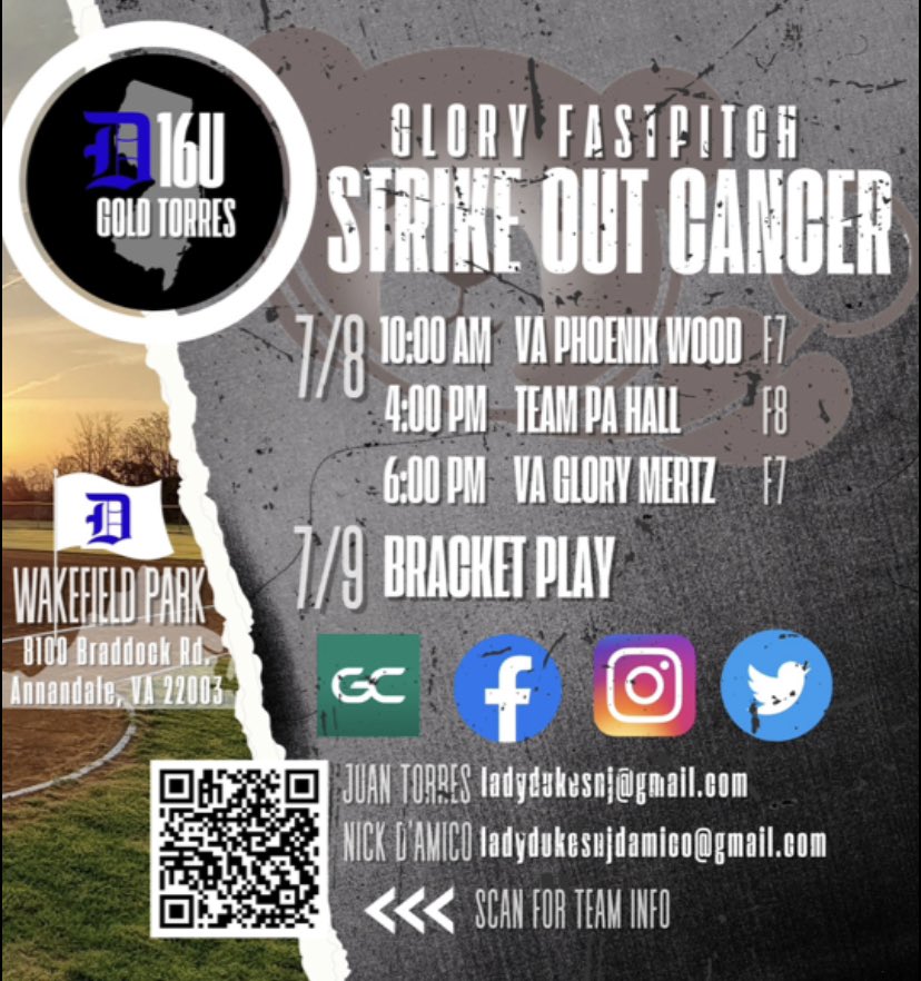 Morgan Volgraf (@volgraf) on Twitter photo Schedule for this upcoming weekend’s tournament—Glory Fastpitch Strike Out Cancer. Excited to get back out after a few days of rest!! <a href="/16U_GoldNJ/">Lady Dukes NJ 16U Gold Torres</a> Schedule for this upcoming weekend’s tournament—Glory Fastpitch Strike Out Cancer. Excited to get back out after a few days of rest!! <a href="/16U_GoldNJ/">Lady Dukes NJ 16U Gold Torres</a>