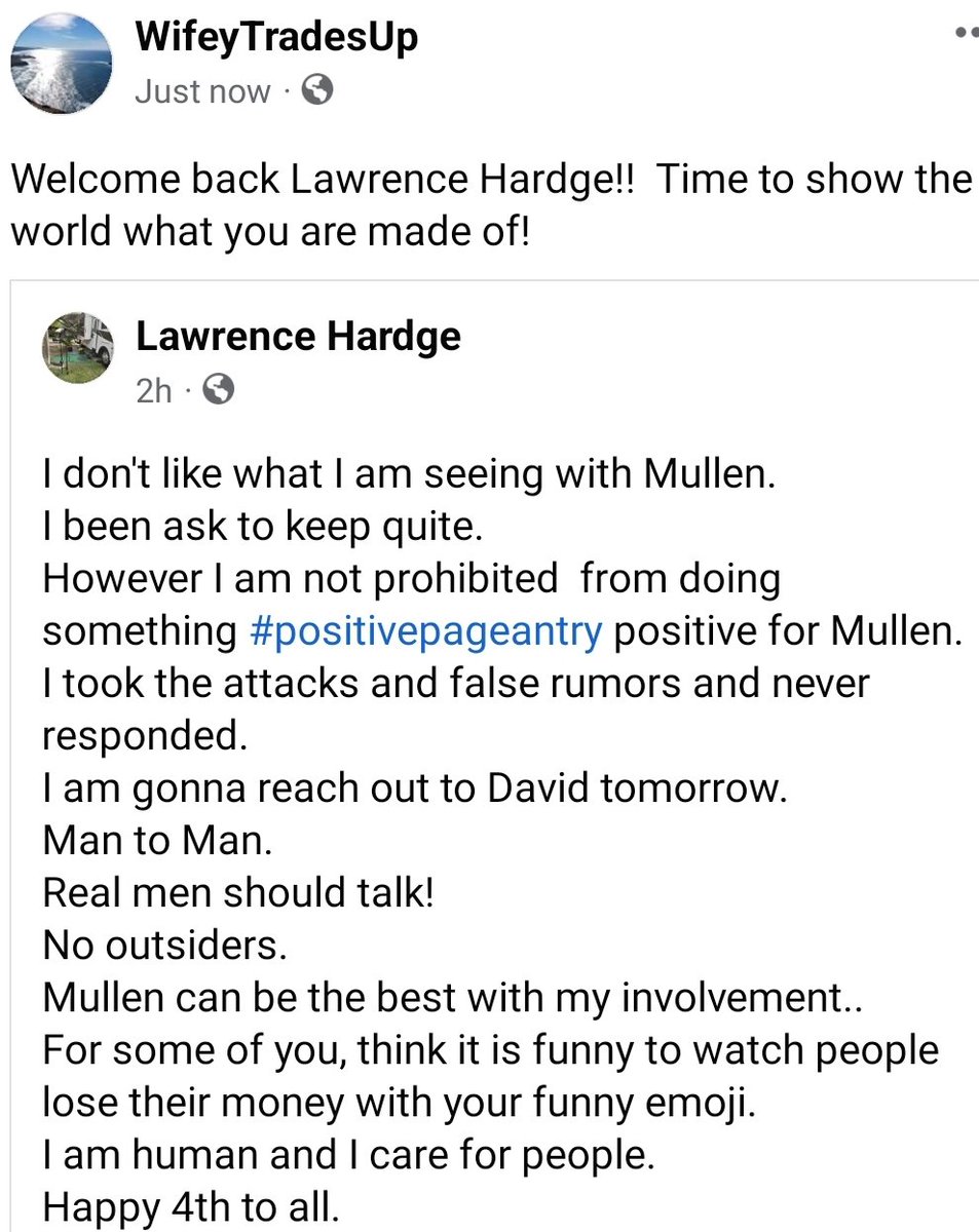 _The_Wifey_'s tweet photo. We all know my thoughts on why @Mullen_USA is keeping @DavidMichery & #LawrenceHardge quiet about what is happening with #MAEO. Our $MULN price is painful to look at, but it's a great deal for those who believe.
I'd like to hear your ideas why they are delaying PR. https://t.co/3MHxRcdtlS