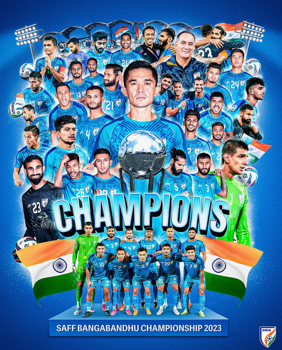 rjdhananjay's tweet photo. Congratulations to India 🇮🇳 @IndianFootball  🙏
#SAFFChampionship2023 
#pot2 we are coming 👐
#BlueTigers https://t.co/jFqlVRynAQ