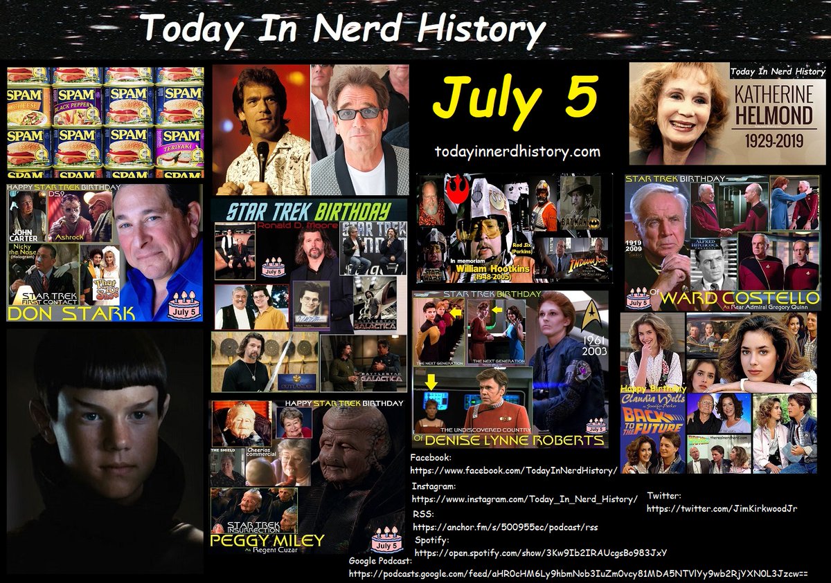 Today In Nerd History July 5
#TodayInNerdHistory #July5 #SPAM #Seinfeld #HueyLewis #KatherineHelmond #DonStark #PhilipMadoc #RonaldDMoore #WilliamHootkins #WardCostello #DeniseLynneRoberts #ClaudiaWells #PeggyMiley #CodyKlop #Birthday #FYP
More Info
sites.google.com/view/today-in-…