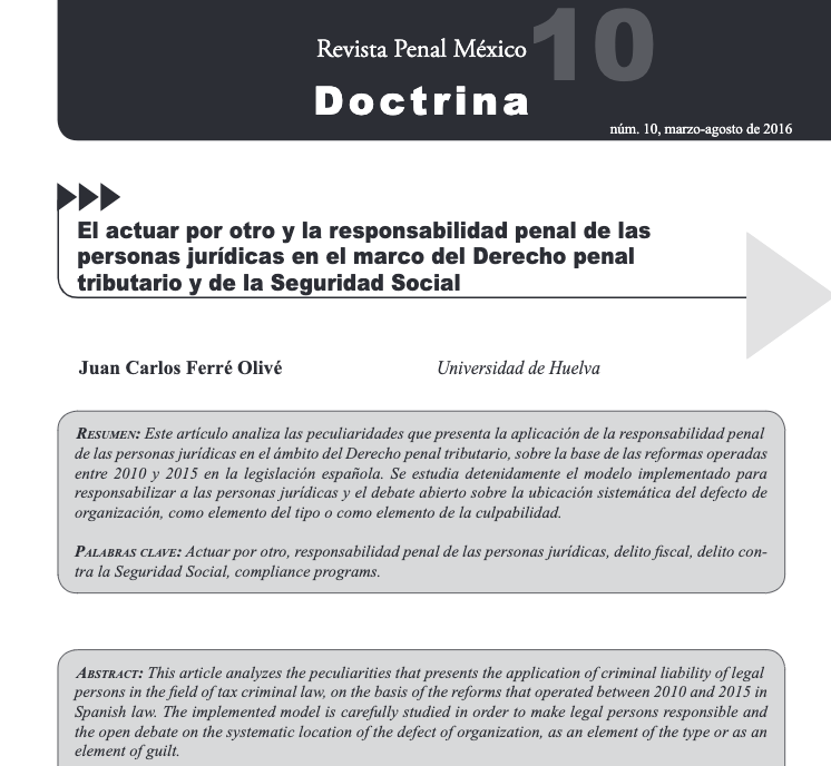 david_nieto01's tweet photo. Para quienes utilizamos derecho #comparado como metodología de análisis jurídico, recomiendo el sig artículo (caso España): "El actuar por otro y la responsabilidad penal de las personas jurídicas en el marco del Derecho #penaltributario y de la Seguridad Social"