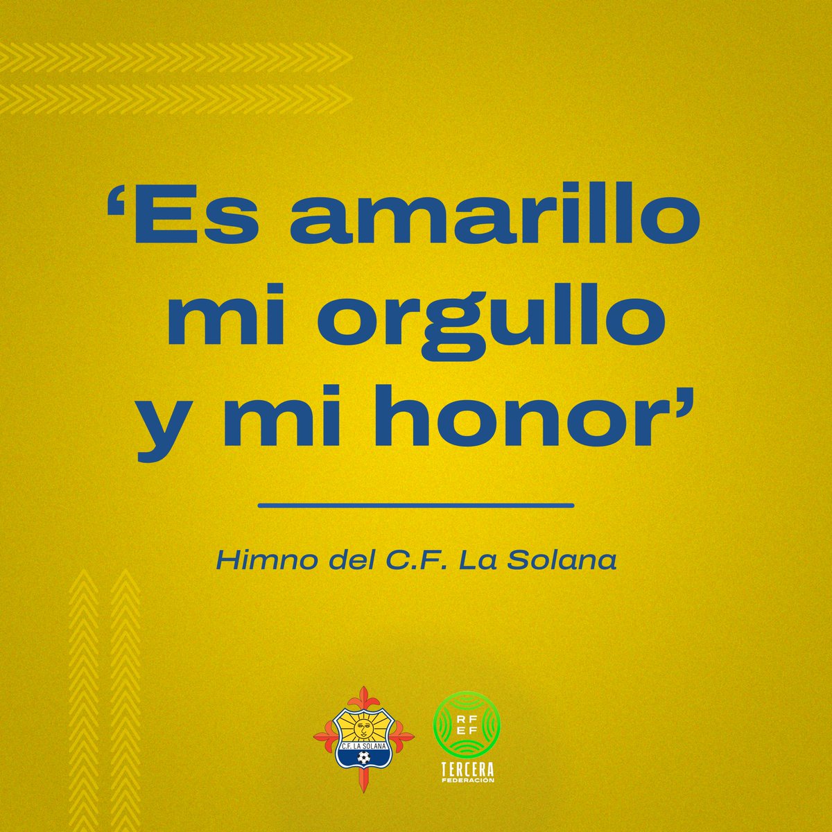 🟡 Es amarillo mi orgullo y mi honor
Seguro que sabes cómo sigue...
#CFLaSolana #TerceraRFEF #canteraamarilla