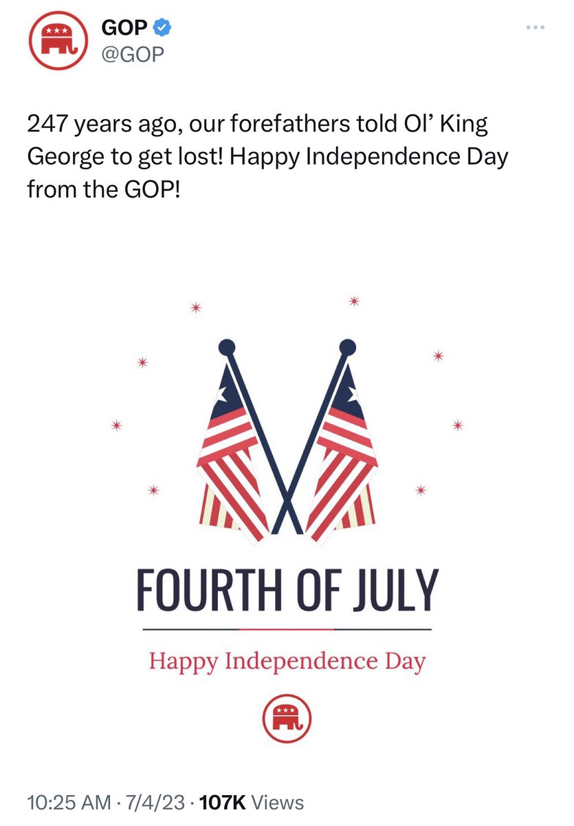 Yes, the Republican National Committee did indeed post a Fourth of July tweet with the WRONG flag. In case you’re wondering, this is the flag of Liberia, a country in West Africa. You can’t make this shit up. 🙄