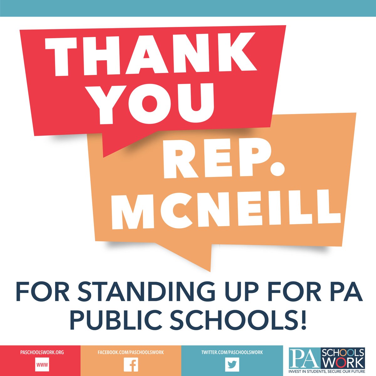 PASchoolsWork's tweet photo. #ThankAHouseD today! @RepMcNeill voted against the #DeVosPlanforPA to #stopvouchers. 

#FundPAPublicSchools #PASchoolsWork #PABudget https://t.co/j2SREApceX