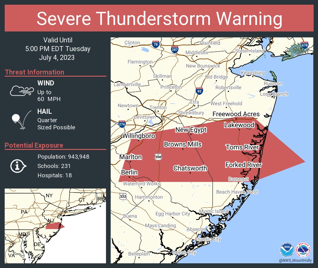 NWS Mount Holly on Twitter "Severe Thunderstorm Warning including Toms