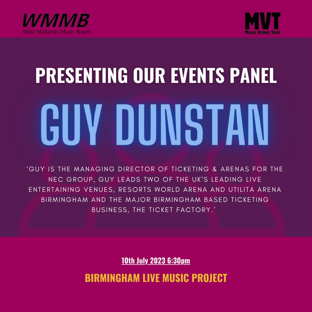 PRESENTING YOU OUR EVENTS PANEL - 
Guy Dunstan -The managing director of ticketing and arenas for the NEC group. Here’s a little more information about his experience and roles within the industry. We look forward to you being part of our event! 

eventbrite.co.uk/e/west-midland…