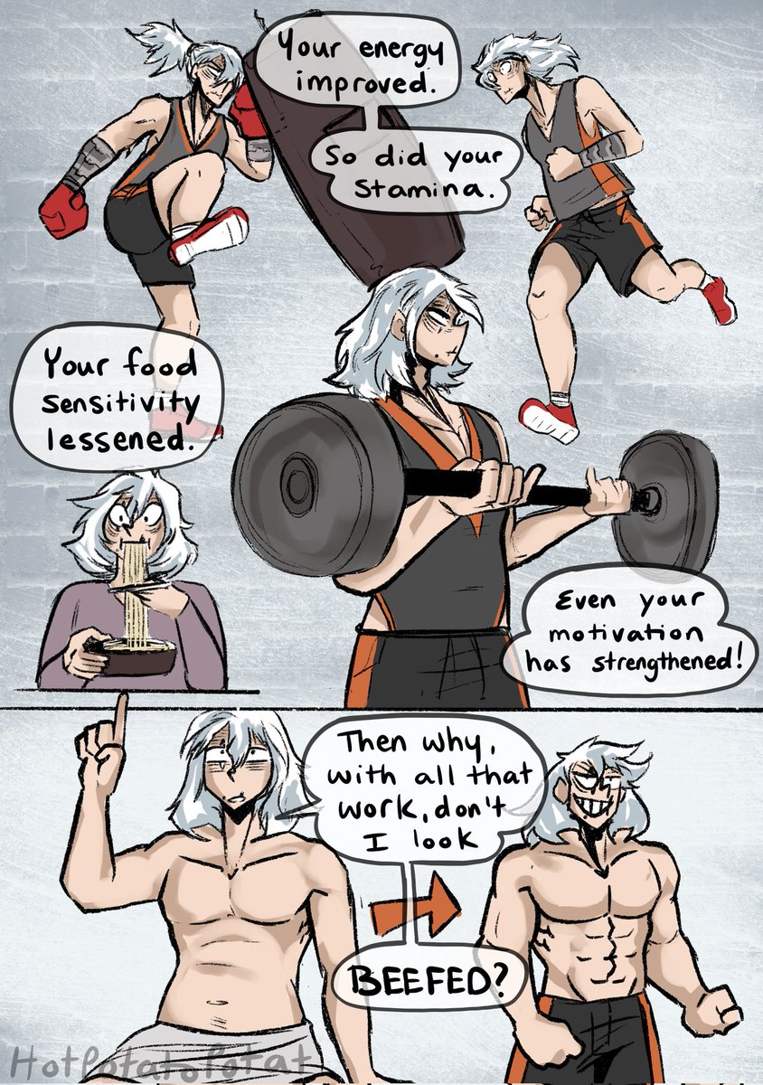 HotPotatoPotat's tweet photo. "Overrated" (1/2)
[CW: body dysmorphia, body positivity]

Endeavor and Tenko enjoy some time in the sauna, and discuss how valued body diversity is at the Endeavor Agency.

But then there's Hawks! 🤪

[Shiggy-Endeavor Agency AU]
[#mha #bnha #proheroau #shigaraki #endeavor] https://t.co/fdHoguU76O